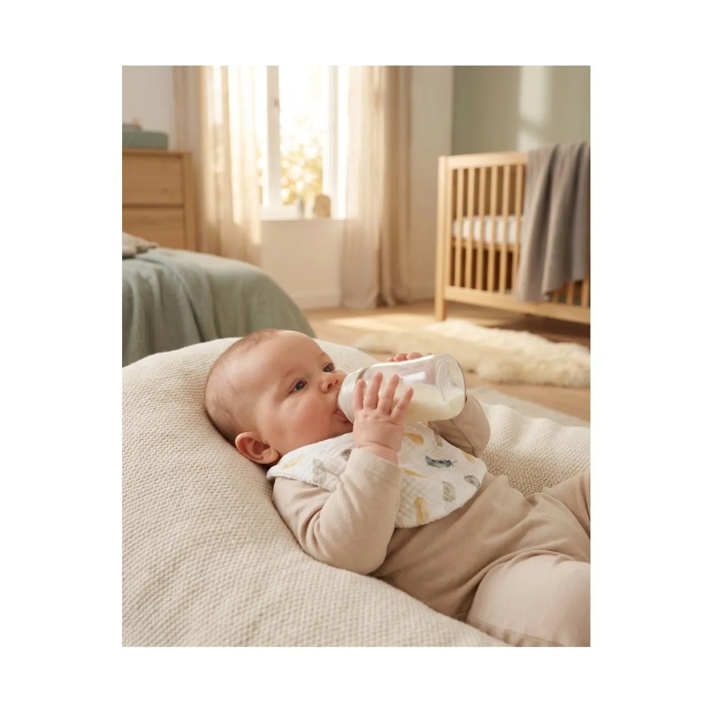 Noukie's Lot de 3 bavoirs Coton Bio Plumes de lune Beige