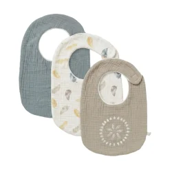 Noukie's Lot de 3 bavoirs Coton Bio Plumes de lune Beige