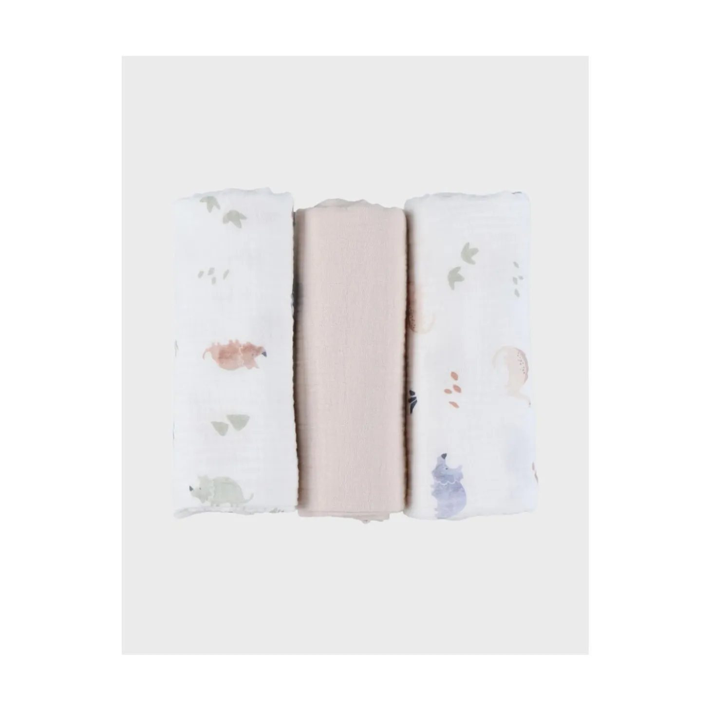 Noukie's Lot de 3 langes Mousseline bio Dino M&M26 Ecru / Beige 70x70 cm