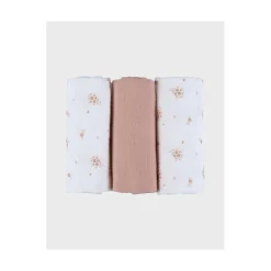 Noukie's Lot de 2 langes Mousseline bio Fleurs d'Antan VF Ecru / Rose 70x70 cm