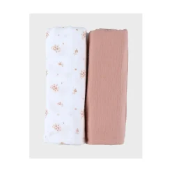 Noukie's Lot de 2 langes Mousseline bio Fleurs d'Antan VF Rose 100x100 cm