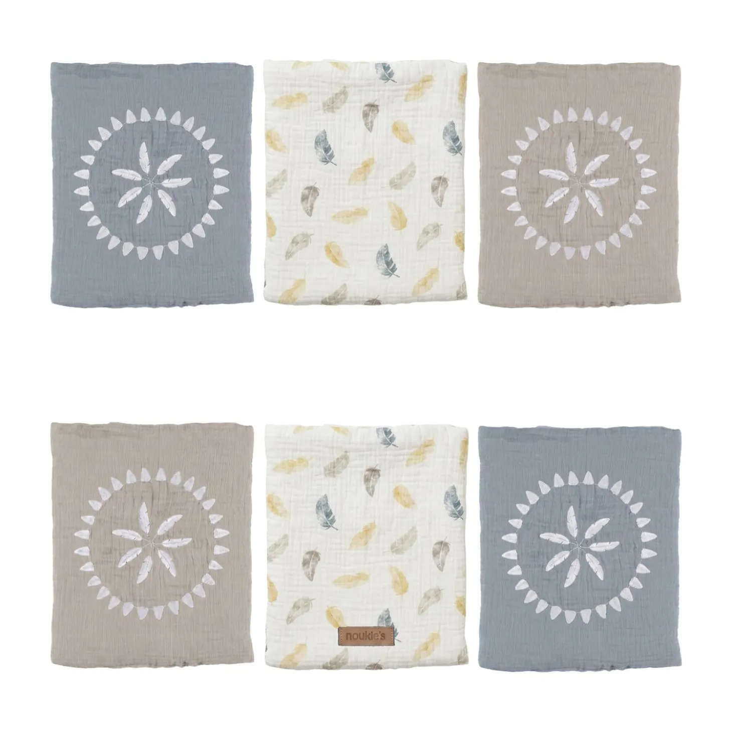 Noukie's Lot de 6 Protèges-barreaux Lit/Parc Plumes de lune Beige