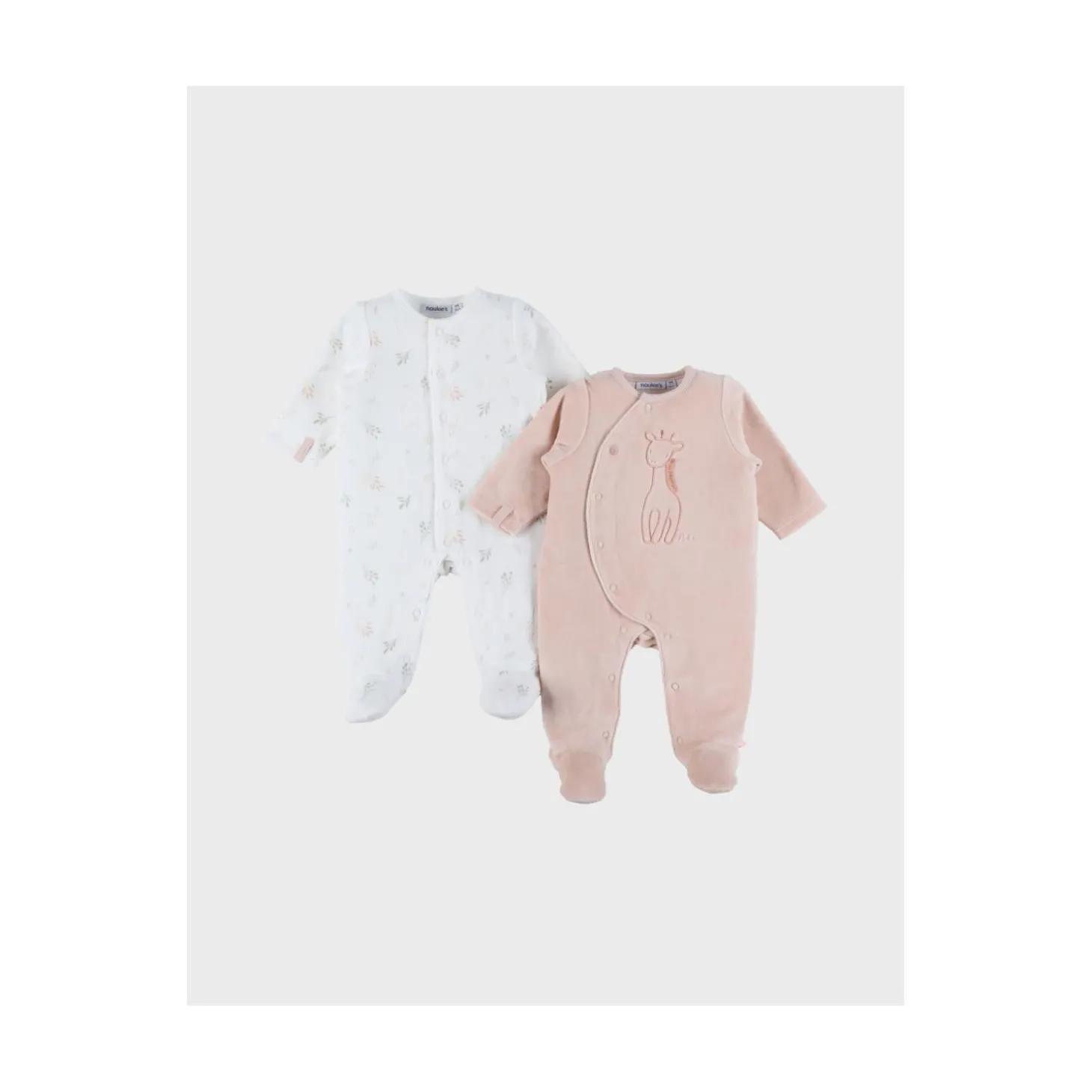Noukie's Lot de 2 Pyjamas Dors-bien Velours Girafe & fleurs M&M26 Rose