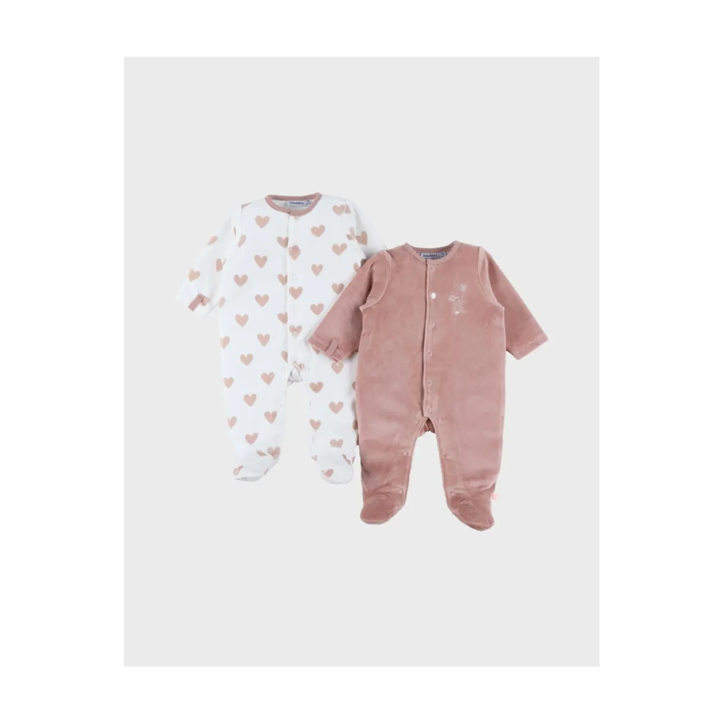 Noukie's Lot de 2 Pyjamas Dors-bien Velours Mon Coeur M&M26 Rose