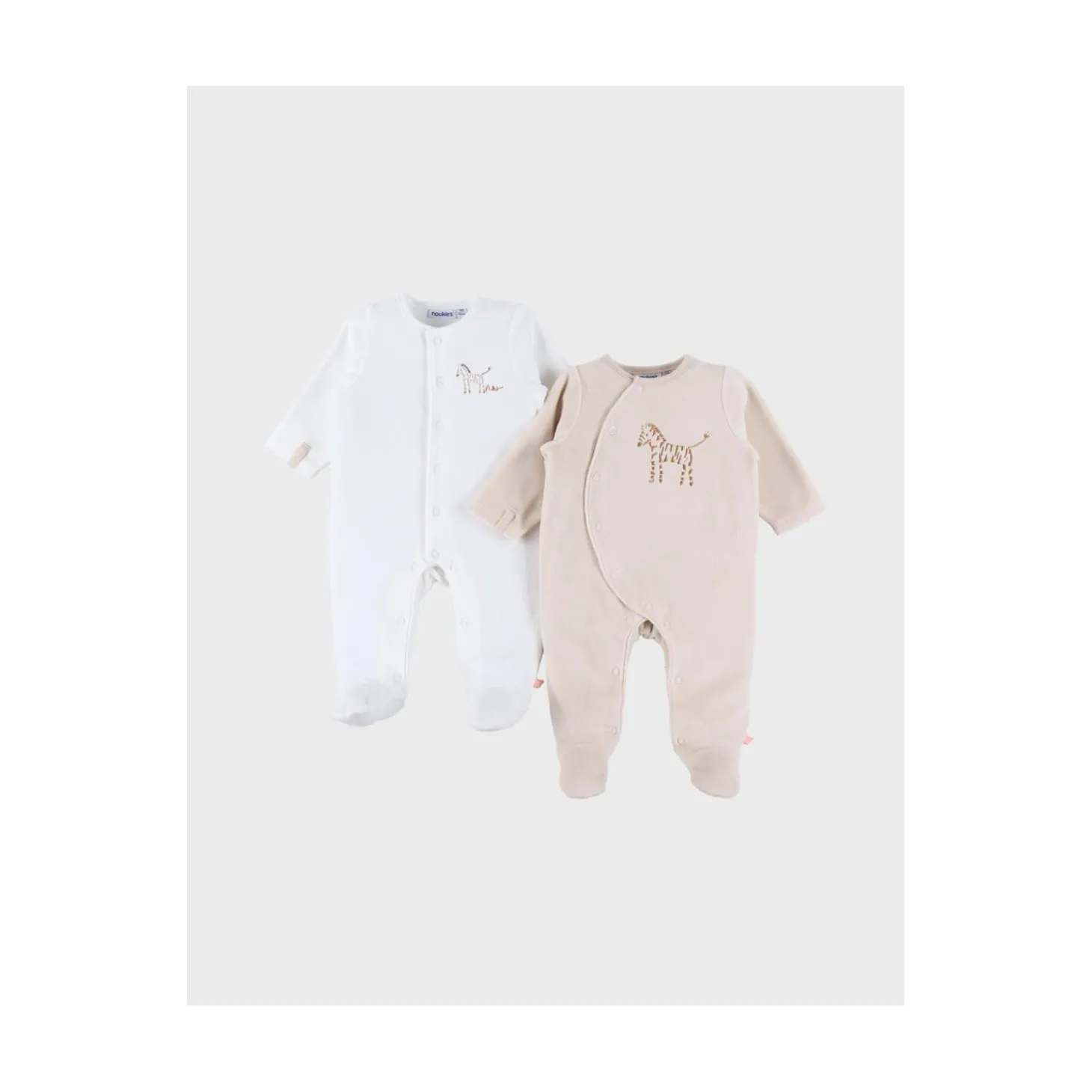 Noukie's Lot de 2 Pyjamas Dors-bien Velours Zèbre M&M26 Beige