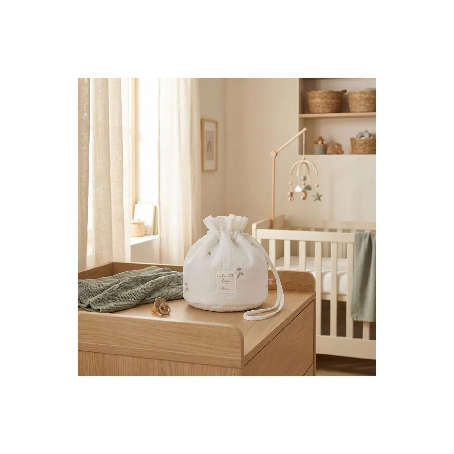 Noukie's Panier de rangement nomade Coton Bio Blanc