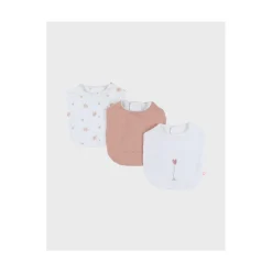 Noukie's Set 3 bavoirs Mousseline bio Fleurs d'Antan VF Blanc / Rose