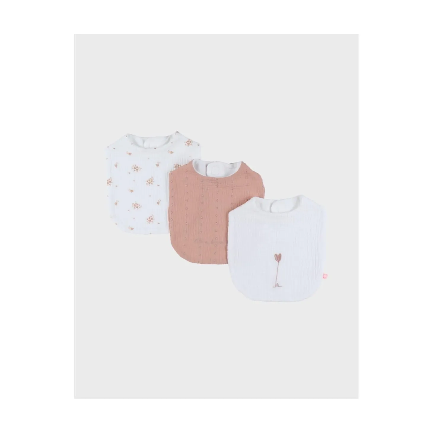 Noukie's Set 3 bavoirs Mousseline bio Fleurs d'Antan VF Blanc / Rose