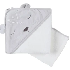 Noukie's                    Set de bain veloudoux et éponge Babou et Kendi    Gris