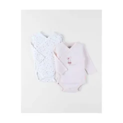 Noukie's Set de 2 bodys croisés manches longues Pinky mouse Blanc 1 mois
