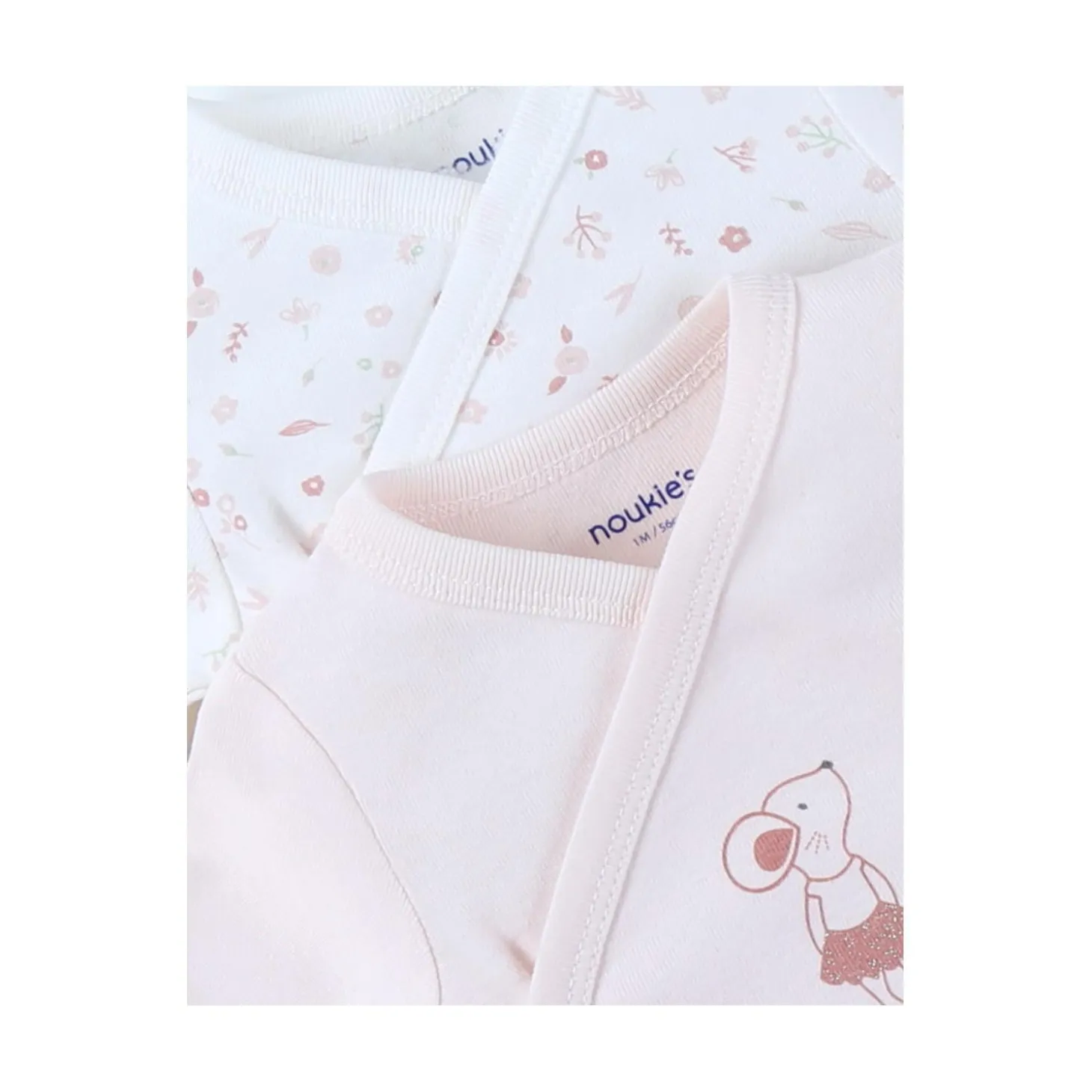 Noukie's Set de 2 bodys croisés manches longues Pinky mouse Blanc 1 mois