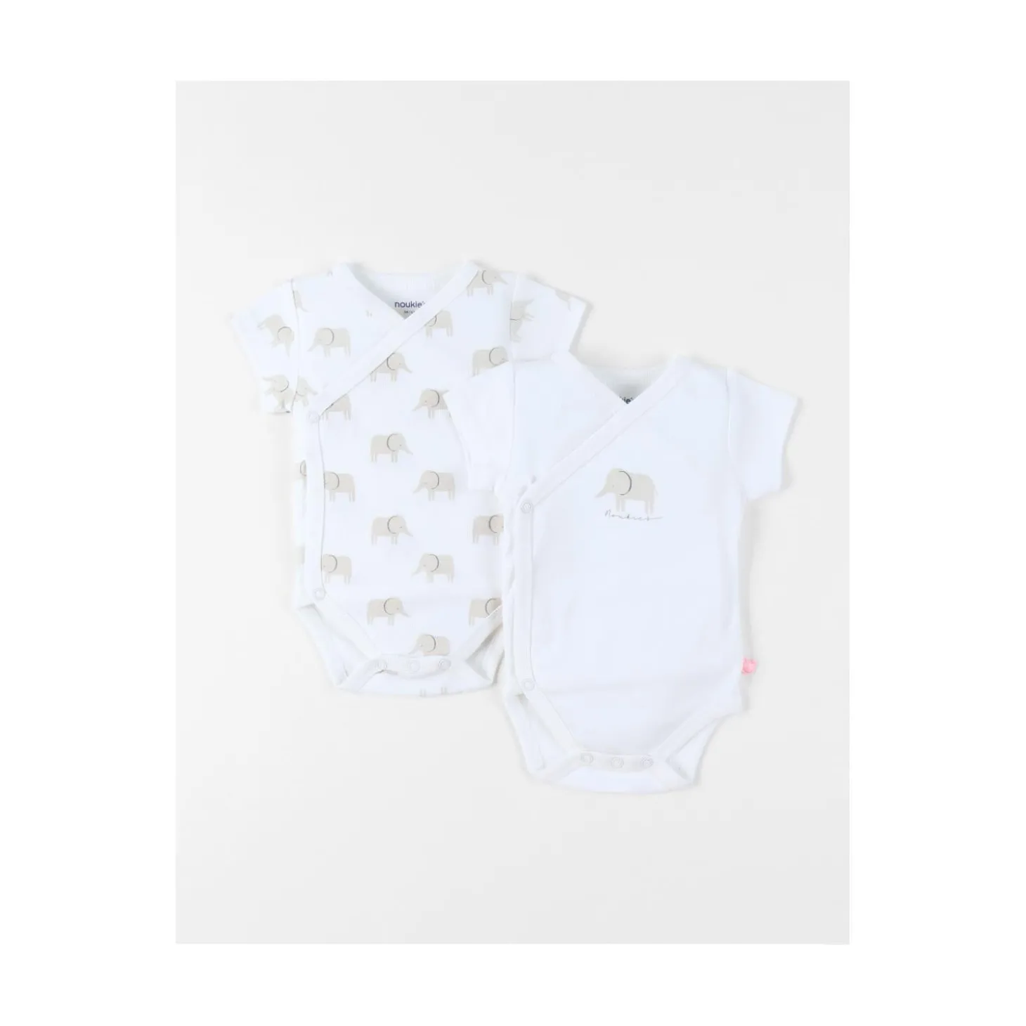 Noukie's Set de 2 bodys croisés manches courtes Wild jungle Blanc 1 mois