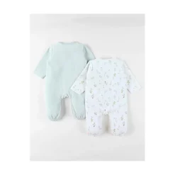 Noukie's Set de 2 pyjamas bébé velours Pretty flowers Blanc 6 mois