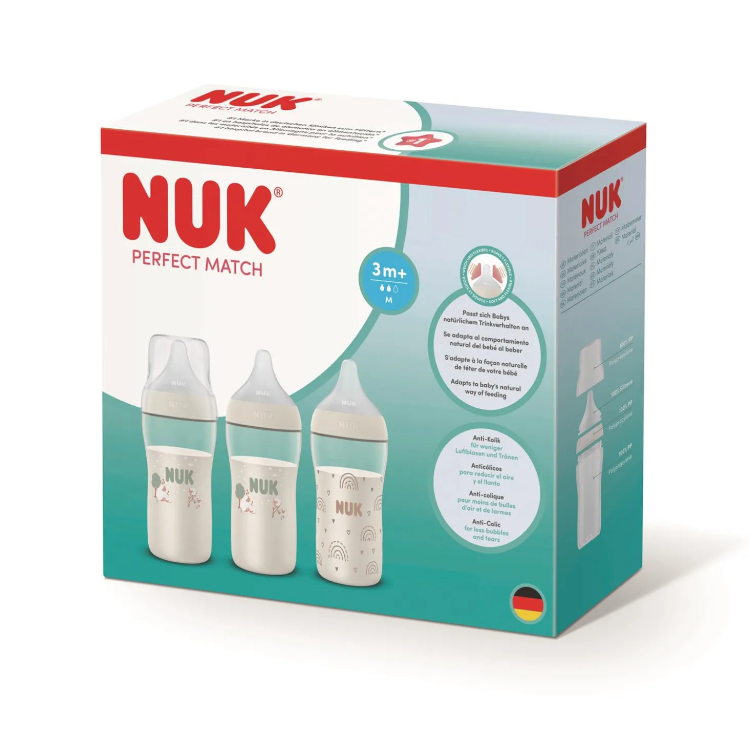 Nuk Lot de 3 Biberons Perfect Match PP Arc-en-ciel /Mouton 260 ml