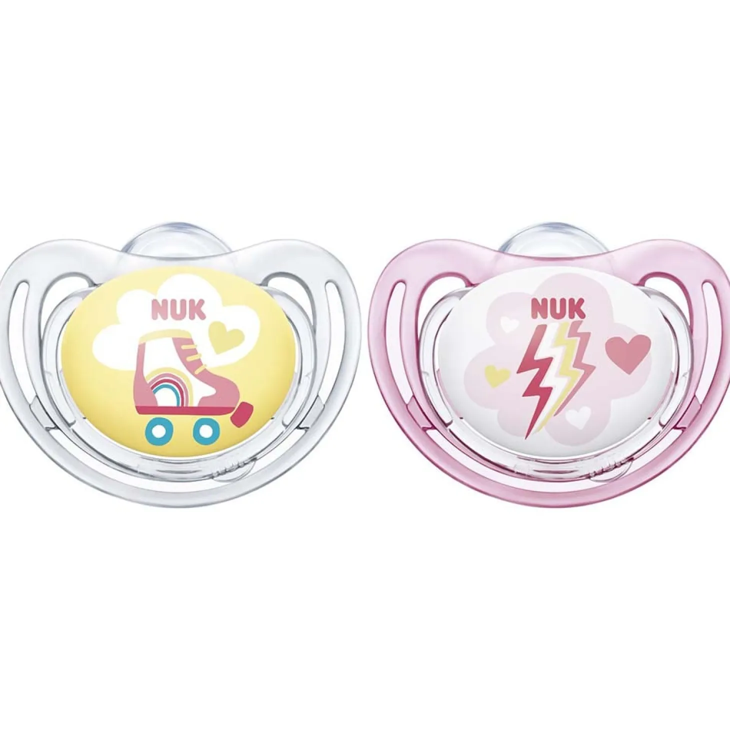 Nuk 2 Sucettes Freestyle garçon Jaune Et Rose Taille 2