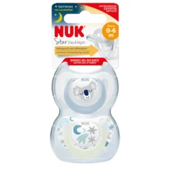 Nuk                    2 Sucettes Starlight    Bleu