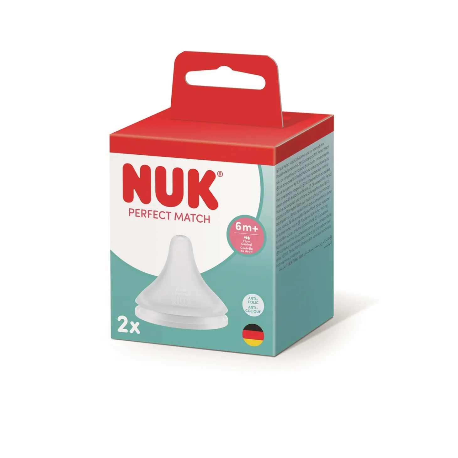 Nuk 2 Tétines Perfect Match Flow Control Transparent 6 mois