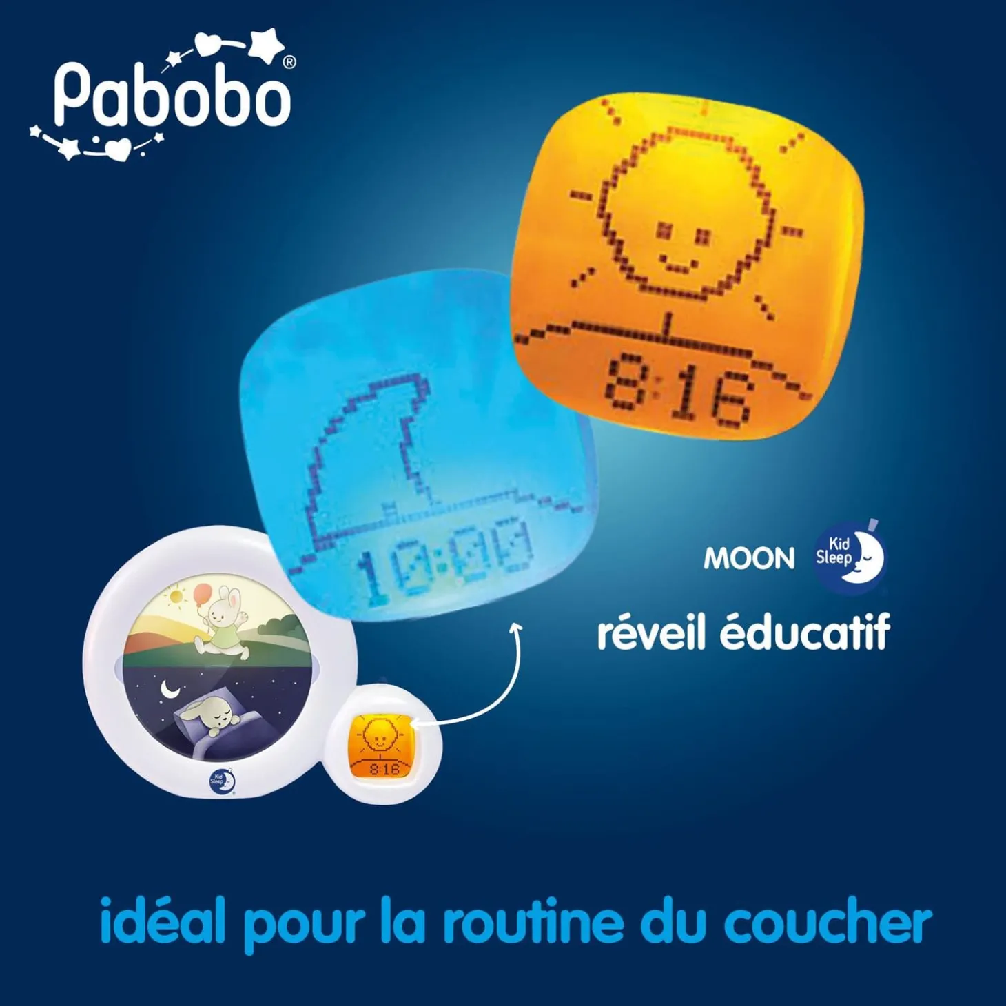 Pabobo Veilleuse indicatrice de réveil Moon Blanc