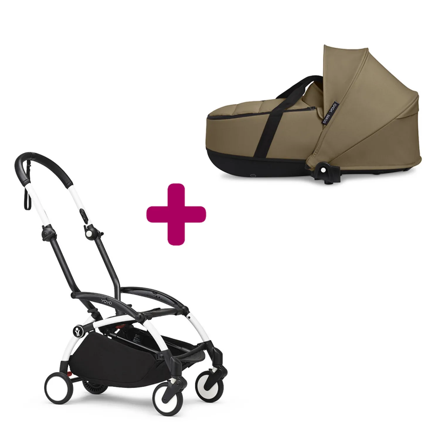 Pack chassis poussette YOYO³ Blanc + nacelle YOYO³ Toffee de Stokke