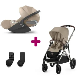 Pack Duo Poussette Gazelle S Châssis Taupe et Siège Almond Beige + adaptateurs coque + coque Cloud T i-size tissus plus Cozy beige                            de Cybex