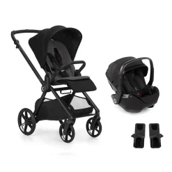 Pack duo Poussette Mumm 5 Coal + coque allongeable Kombibaby Matt Black + adaptateur                            de Jané