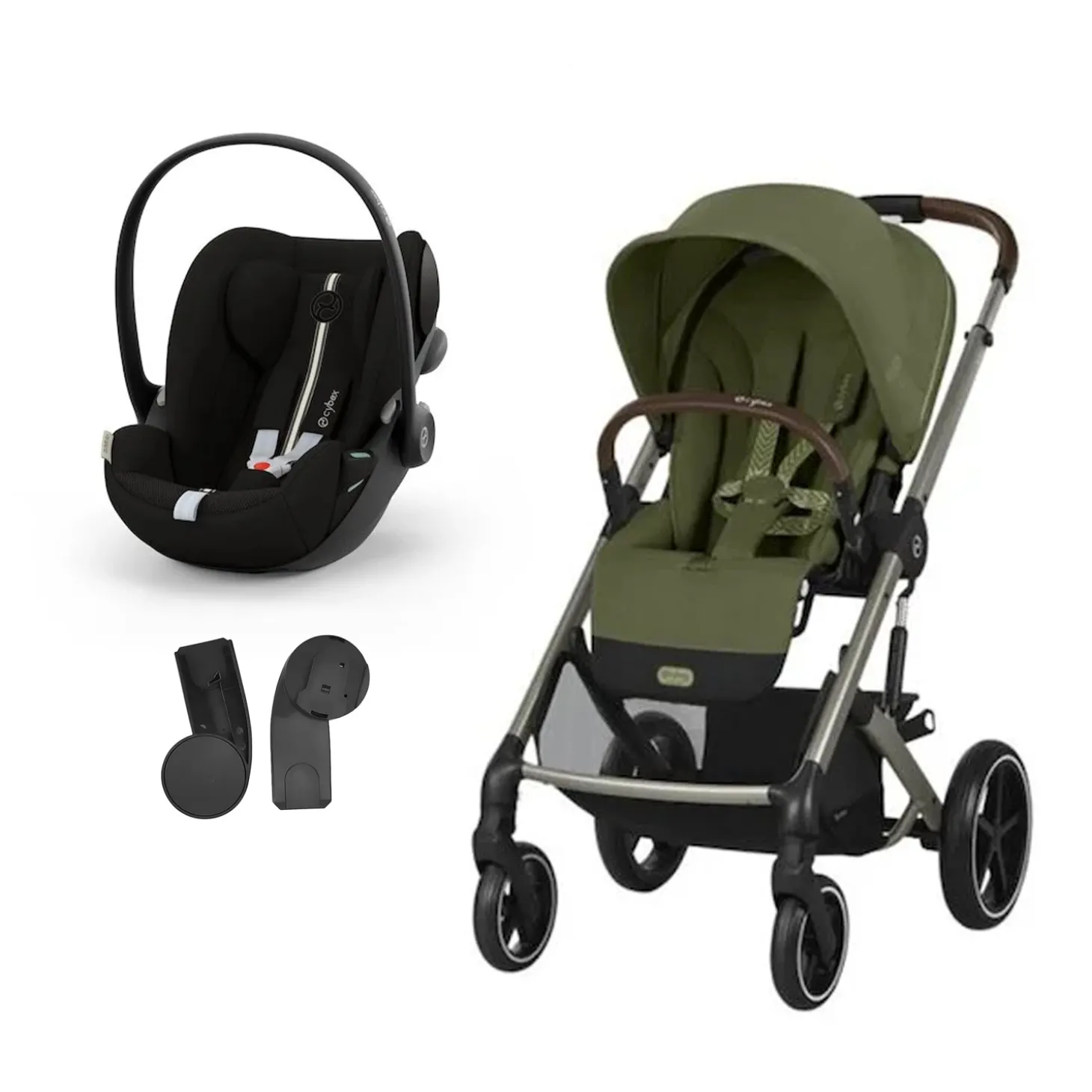 Pack Poussette Duo Balios Moss Green + adaptateurs coque + coque Cloud G tissu plus moon black de Cybex