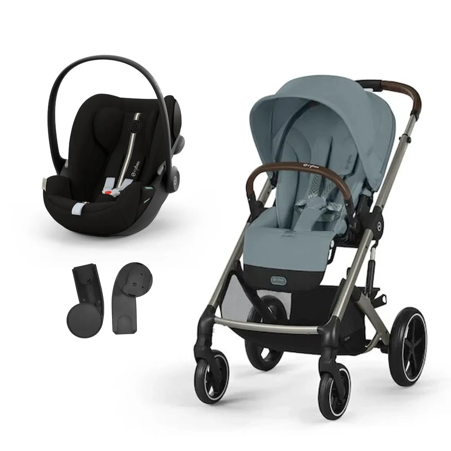 Pack Poussette Duo Balios Stormy blue + adaptateurs coque + coque Cloud G tissu plus moon black de Cybex