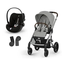 Pack Poussette Duo Balios Stone Grey + adaptateurs coque + coque Cloud G tissu plus moon black                            de Cybex