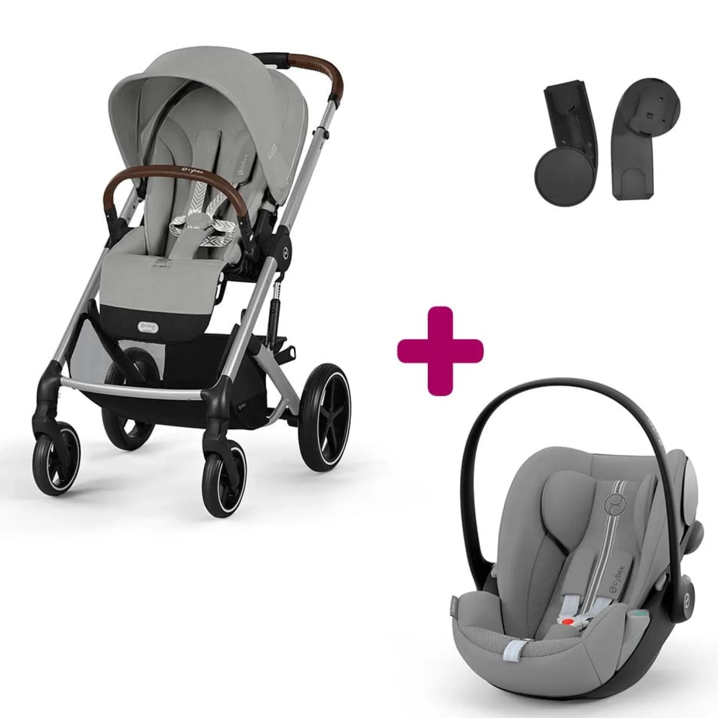 Pack Poussette Duo Balios Stone Grey + adaptateurs coque + coque Cloud G tissu plus stone grey de Cybex