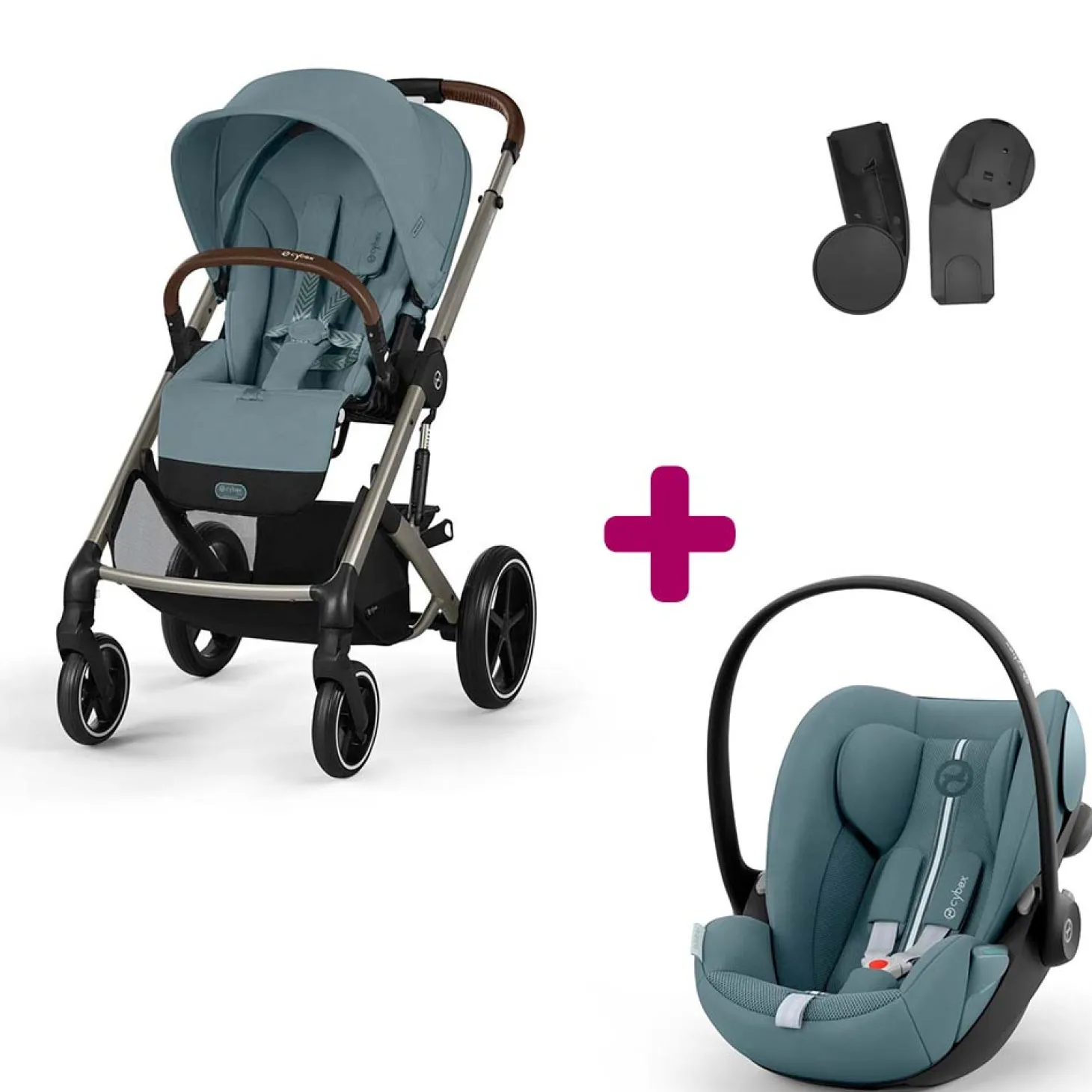 Pack Poussette Duo Balios Stormy blue + adaptateurs coque + coque Cloud G tissu plus stormy blue de Cybex