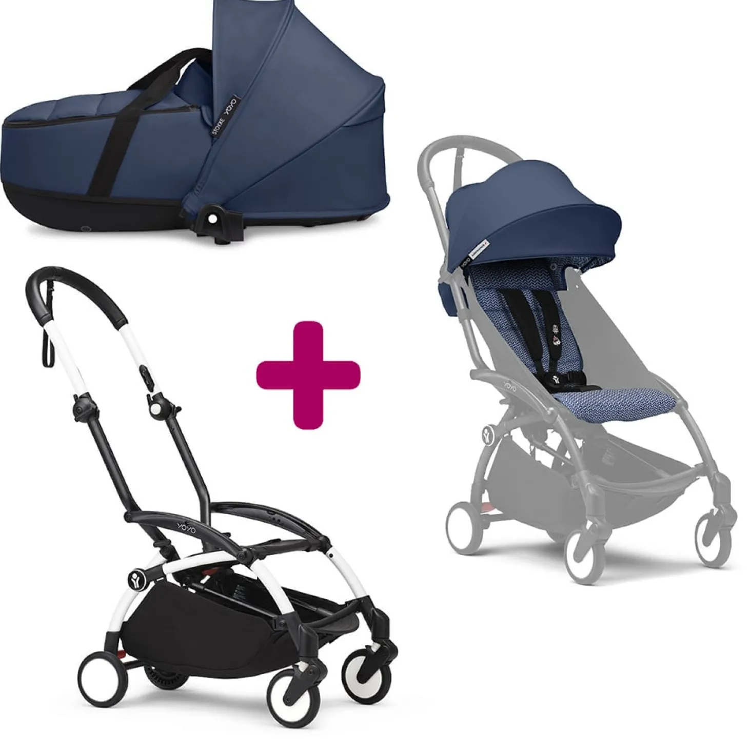 Pack Poussette duo chassis YOYO³ Blanc + pack 6+ YOYO³ Bleu Air France + nacelle YOYO³ Air France de Stokke