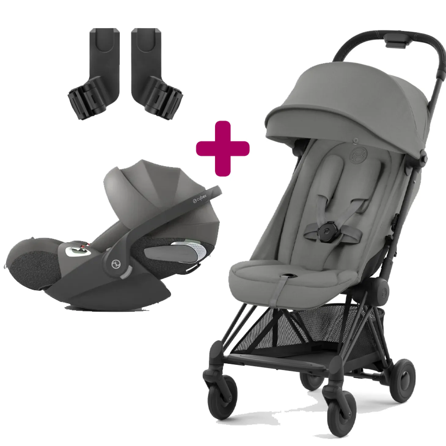 Pack poussette duo Coya Mirage Grey + coque Cloud T i-size Mirage Grey + adaptateurs coque de Cybex