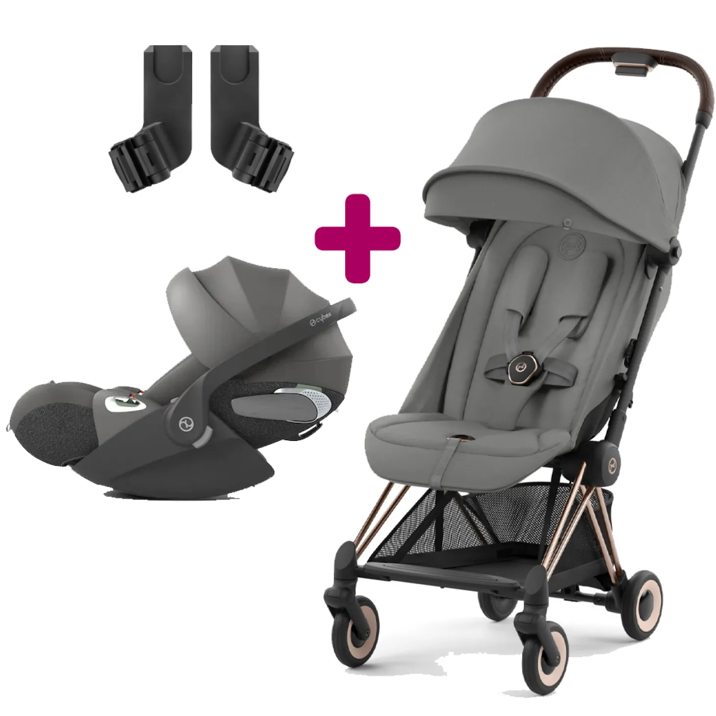 Pack poussette duo Coya Mirage Grey + coque Cloud T i-size Mirage Grey + adaptateurs coque de Cybex