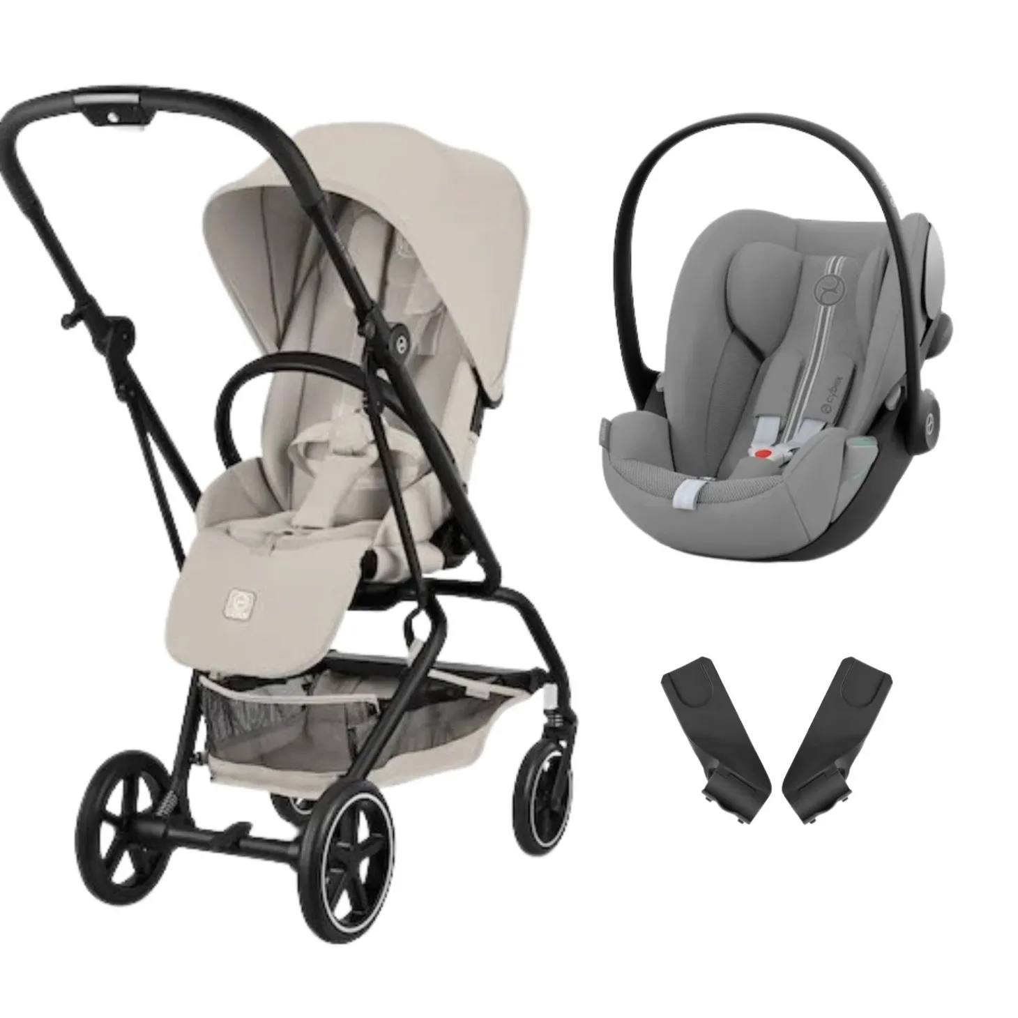 Pack Poussette duo Eezy S Twist +2 Dune Grey Cadre Noir + coque Cloud G tissu plus Stone Grey de Cybex
