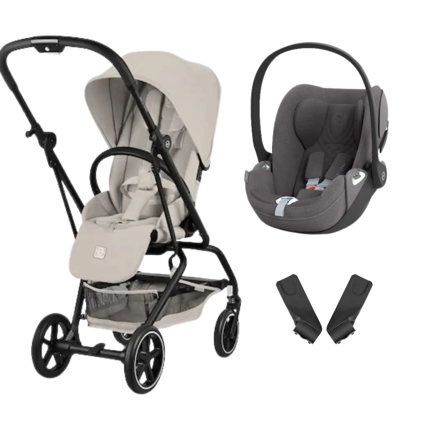 Pack Poussette duo Eezy S Twist +2 Dune Grey Cadre Noir + coque Cloud T tissu plus Mirage Grey de Cybex