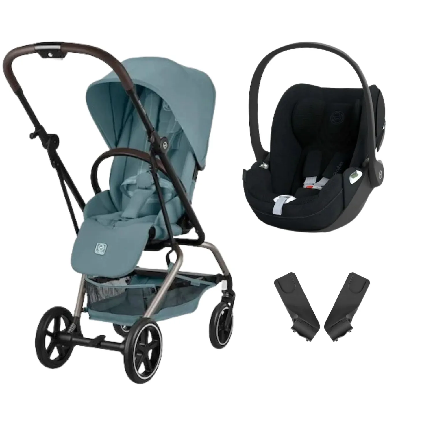 Pack Poussette duo Eezy S Twist +2 Stormy Blue Cadre Taupe + coque Cloud T tissu plus Sepia Black de Cybex