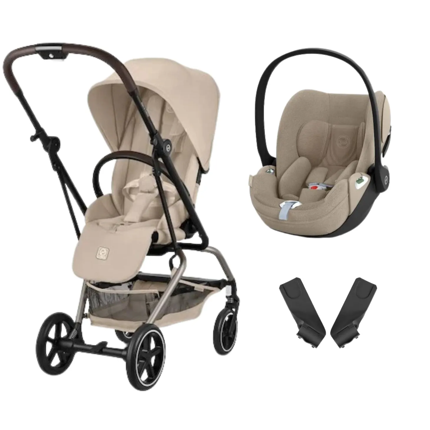 Pack Poussette duo Eezy S Twist +2 Almond Beige Cadre Taupe + coque Cloud T tissu plus Cozy Beige de Cybex