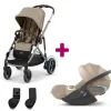 Pack Poussette duo eGazelle Chassis Taupe / Siège Almond Beige + adaptateurs coque + coque Cloud T tissus plus Cozy Beige                            de Cybex