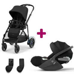 Pack Poussette duo eGazelle Chassis Black / Siège Moon Black + adaptateurs coque + coque Cloud T Sepia Black                            de Cybex