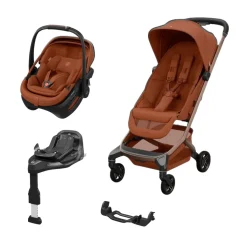 Pack Poussette Duo Fame Cabin Copper terra + adaptateurs coque Coral + coque Coral Copper Terra + base                            de Maxi Cosi