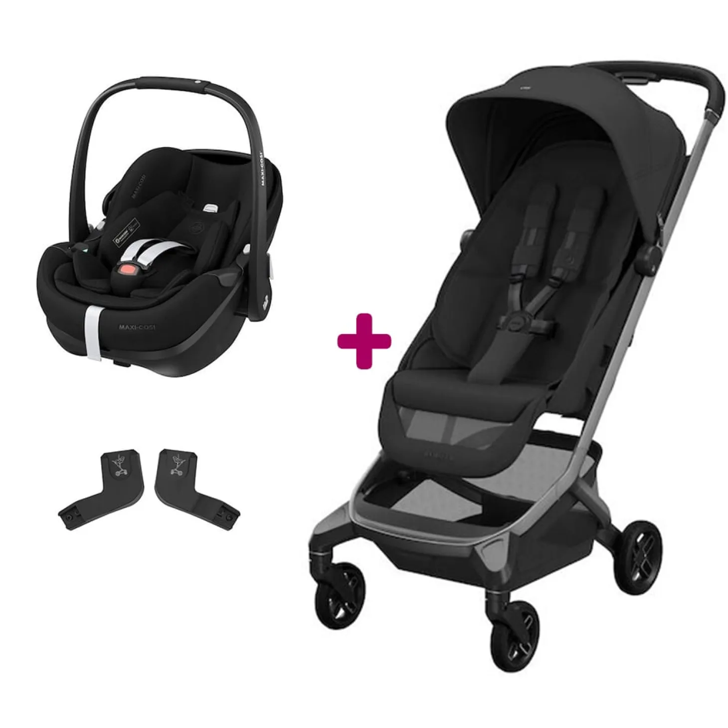 Pack Poussette Duo Fame Cabin Onyx Black + adaptateurs coque + coque Pebble 360 pro Twillic Black de Maxi Cosi