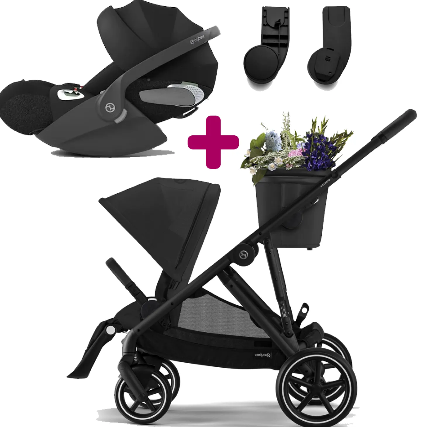 Pack poussette duo Gazelle S 2023 Moon Black + coque Cloud T i-size Sepia Black + adaptateurs coque de Cybex