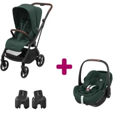Pack Poussette Duo Léona 2 Twillic Green + adaptateurs coque + coque Pebble 360 pro 2                            de Maxi Cosi