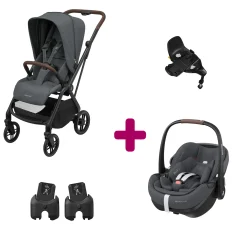 Pack Poussette Duo Léona 2 Twillic Graphite + adaptateurs coque + coque Pebble 360 pro 2 + base Familyfix 360 pro                            de Maxi Cosi