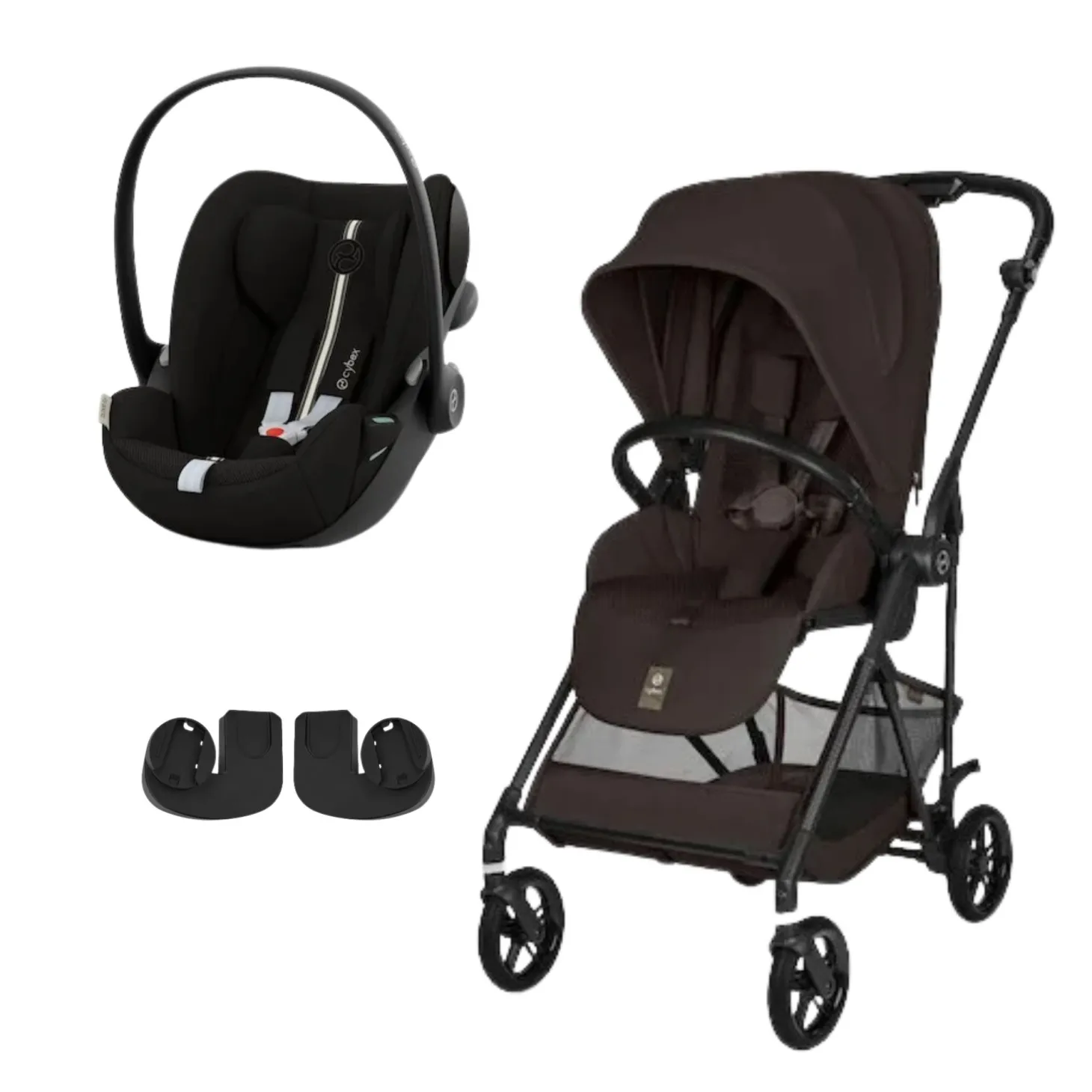Pack Poussette duo Melio Chocolate Brown + coque Cloud G tissu plus Moon Black de Cybex