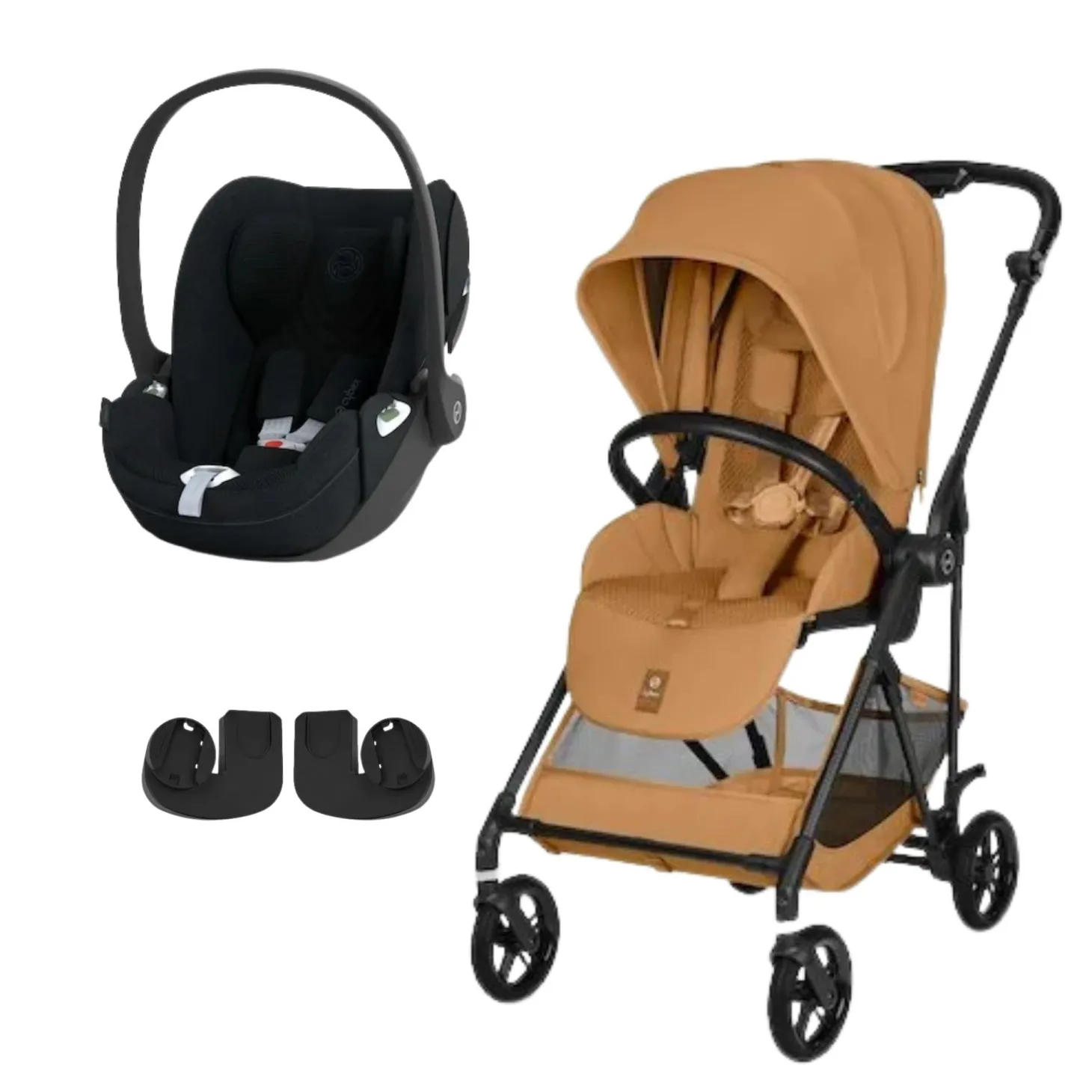 Pack Poussette duo Melio Cinnamon Yellow + coque Cloud T tissu plus Sepia Black de Cybex