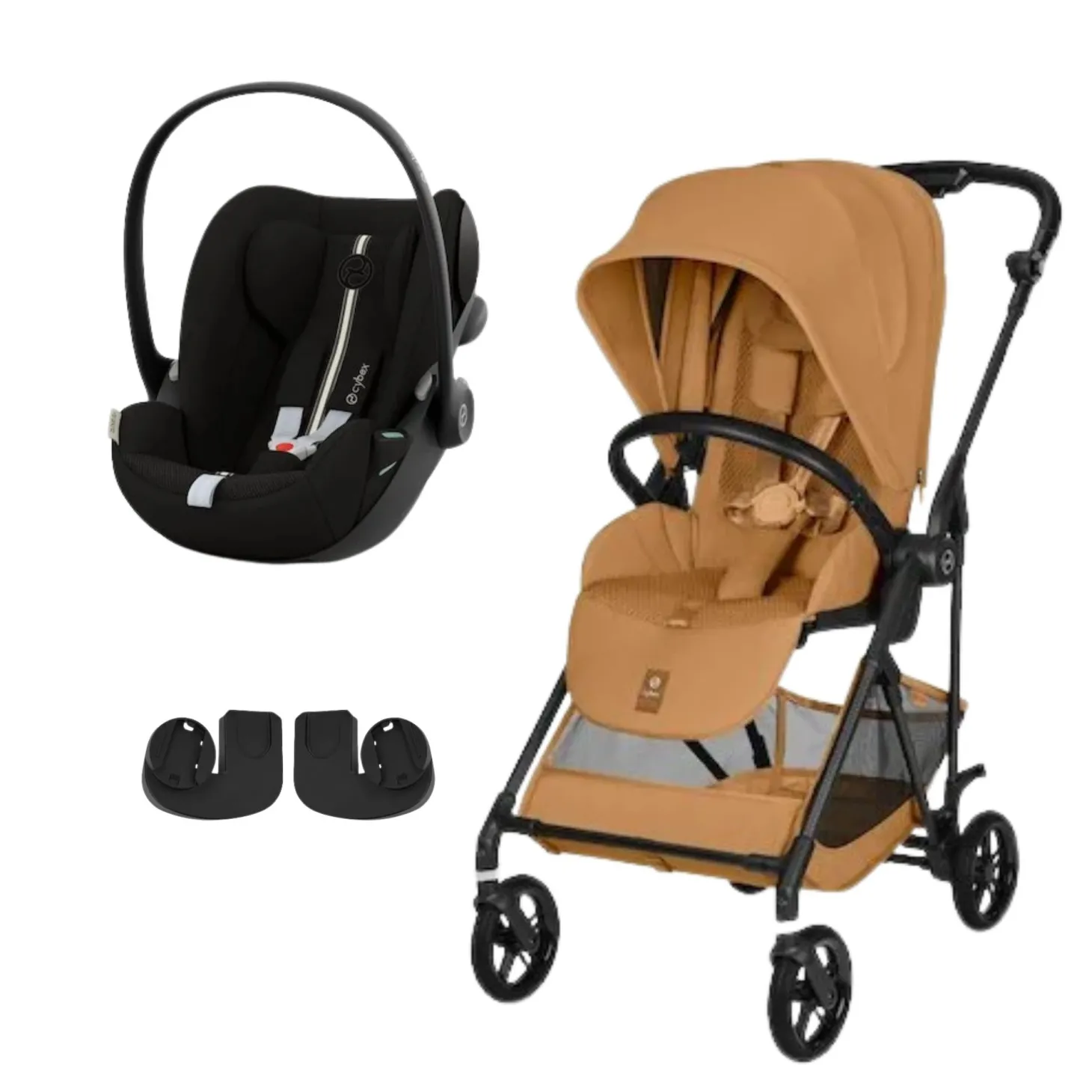 Pack Poussette duo Melio Cinnamon Yellow + coque Cloud G tissu plus Moon Black de Cybex