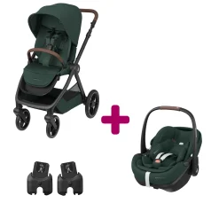 Pack Poussette Duo Oxford Twillic Green + adaptateurs coque + coque Pebble 360 pro 2                            de Maxi Cosi