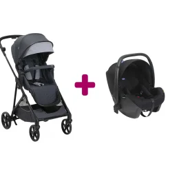 Pack poussette Duo Seety Boston grey + coque Kory Essential black                            de Chicco