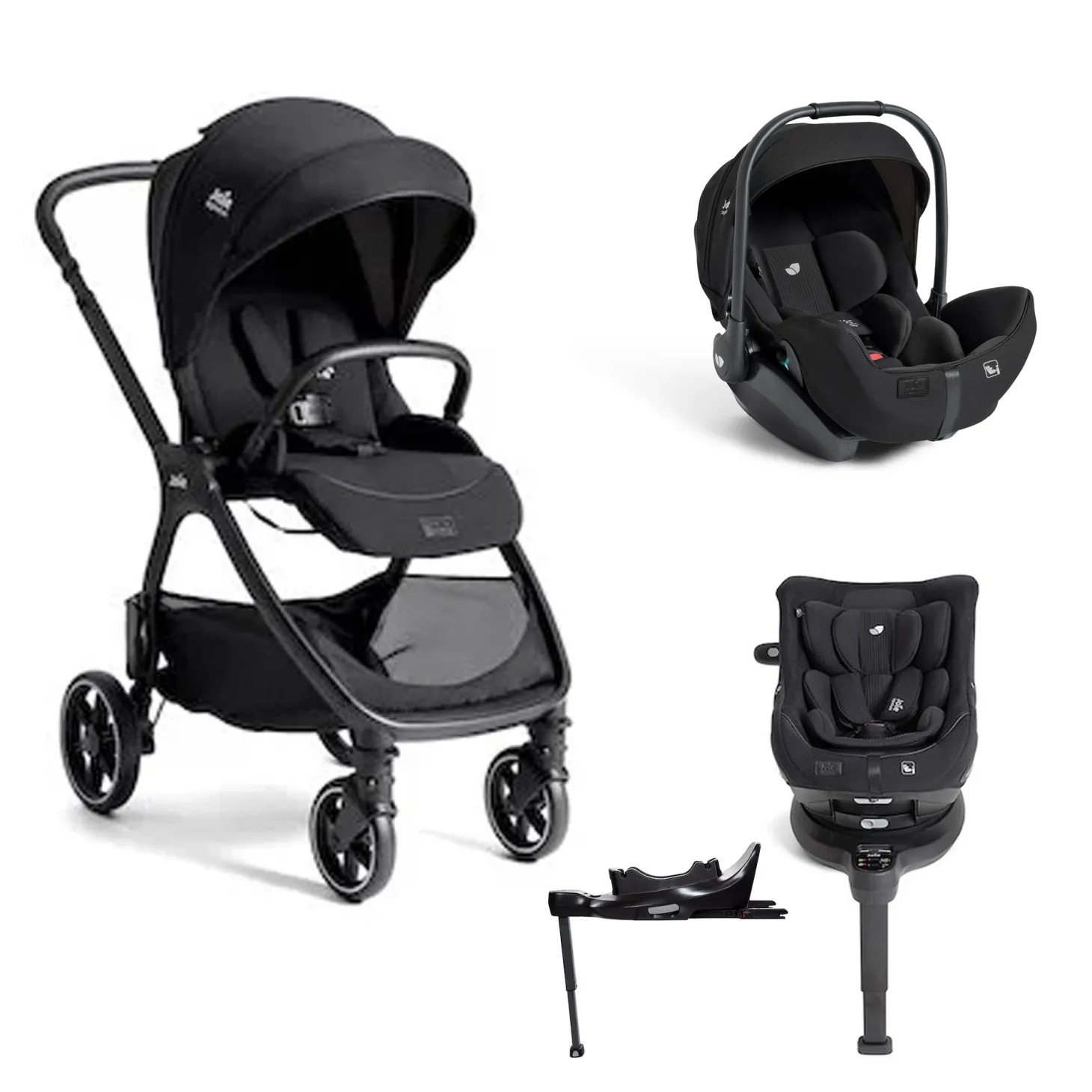 Pack poussette duo XL Valora Eclipse + coque i-level pro + siège auto i-harbour pro + base isofix encore de Joie